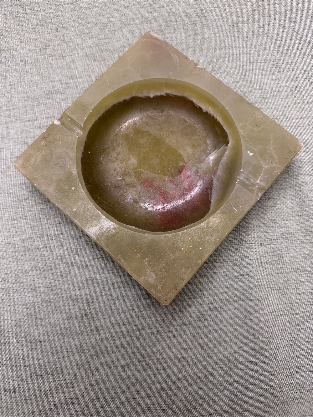 Ashtray Green Onyx Carved Stone Marble Vintage Antique